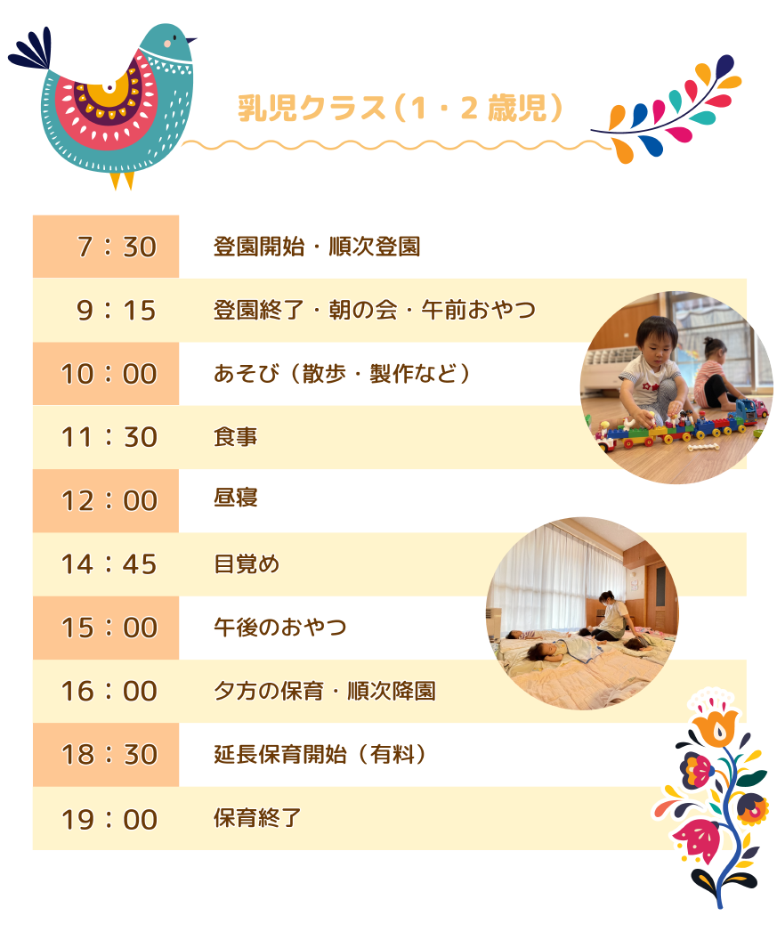 乳児クラス（1・2 歳児）　スケジュール　イメージ