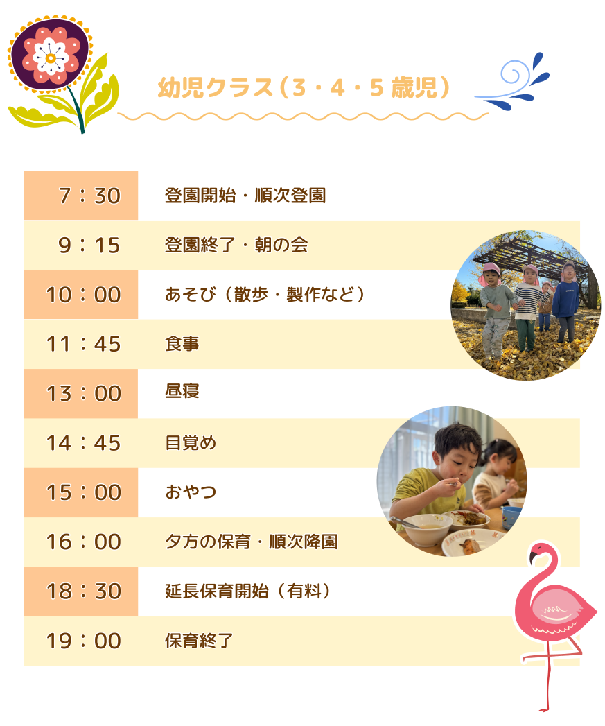 幼児クラス（3・4・5歳児）　スケジュール　イメージ